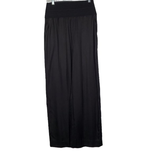 Maison de Papillon Black Wide Leg High Rise Pants Capsule Minimalist Wool Silk L - Picture 8 of 11